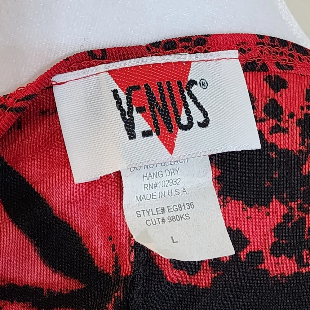 VINTAGE RARE Venus Red and Black V-neck Slip-on Dress Women's Size L - Picture 7 of 8